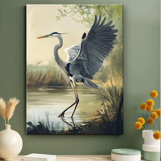 Heron Wrapped Canvas Painting For Living Room Decor