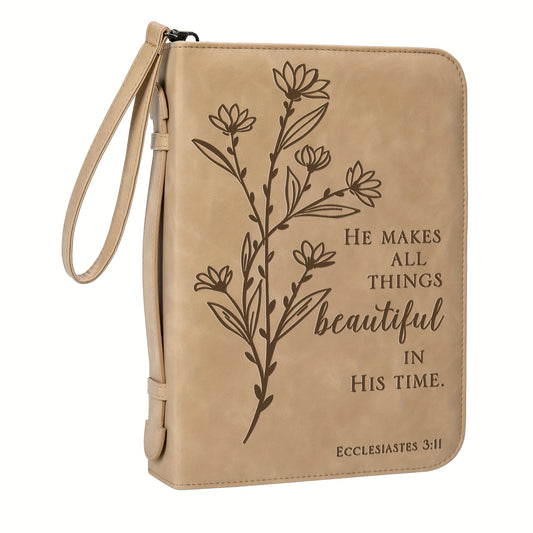 Women's Faux Leather Floral Bible Case With Wrist Strap