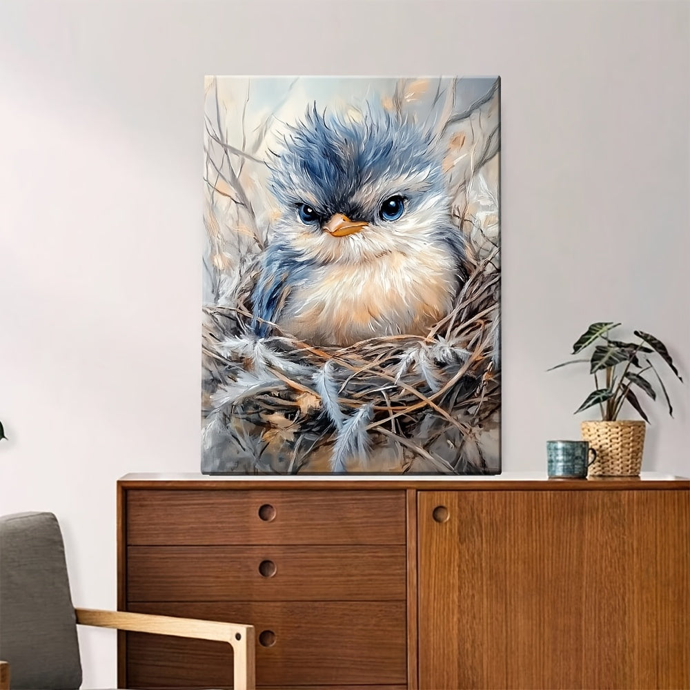 Charming Bird In Nest Canvas Art With Wooden Frame