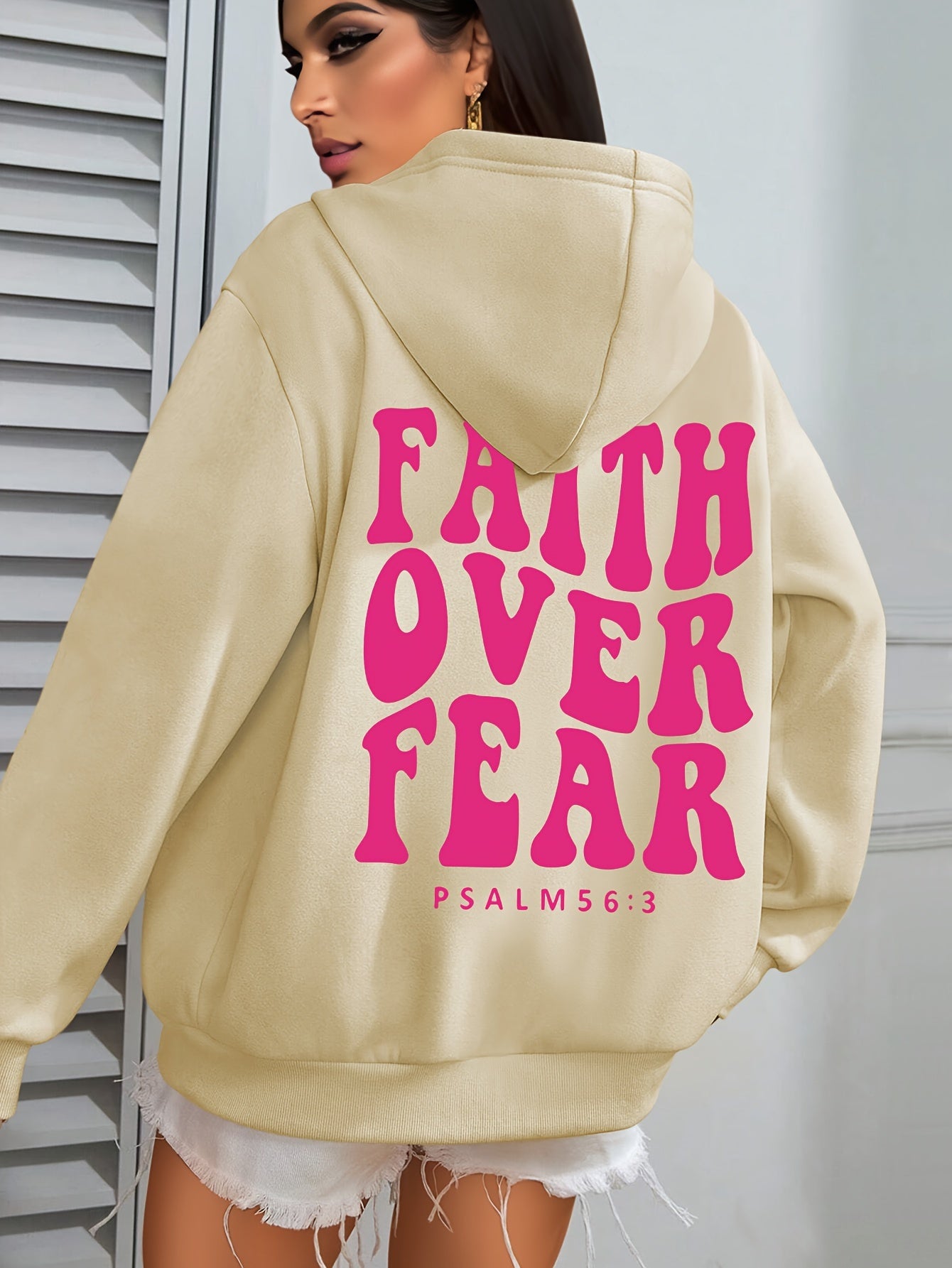 Womens Casual Hoodie Faith Over Fear Alphabet Print