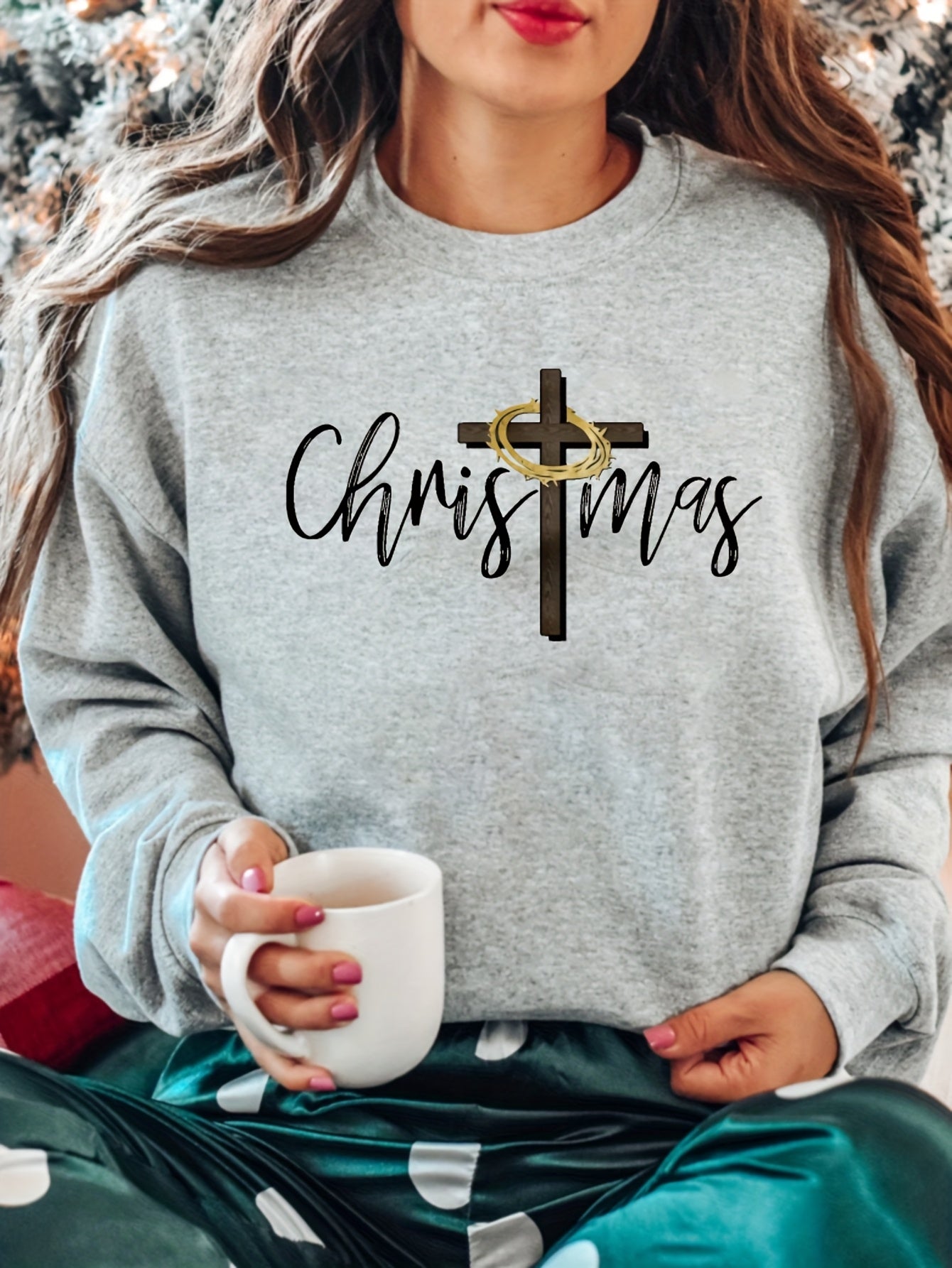 Oversized Crewneck Sweater With Cross Print