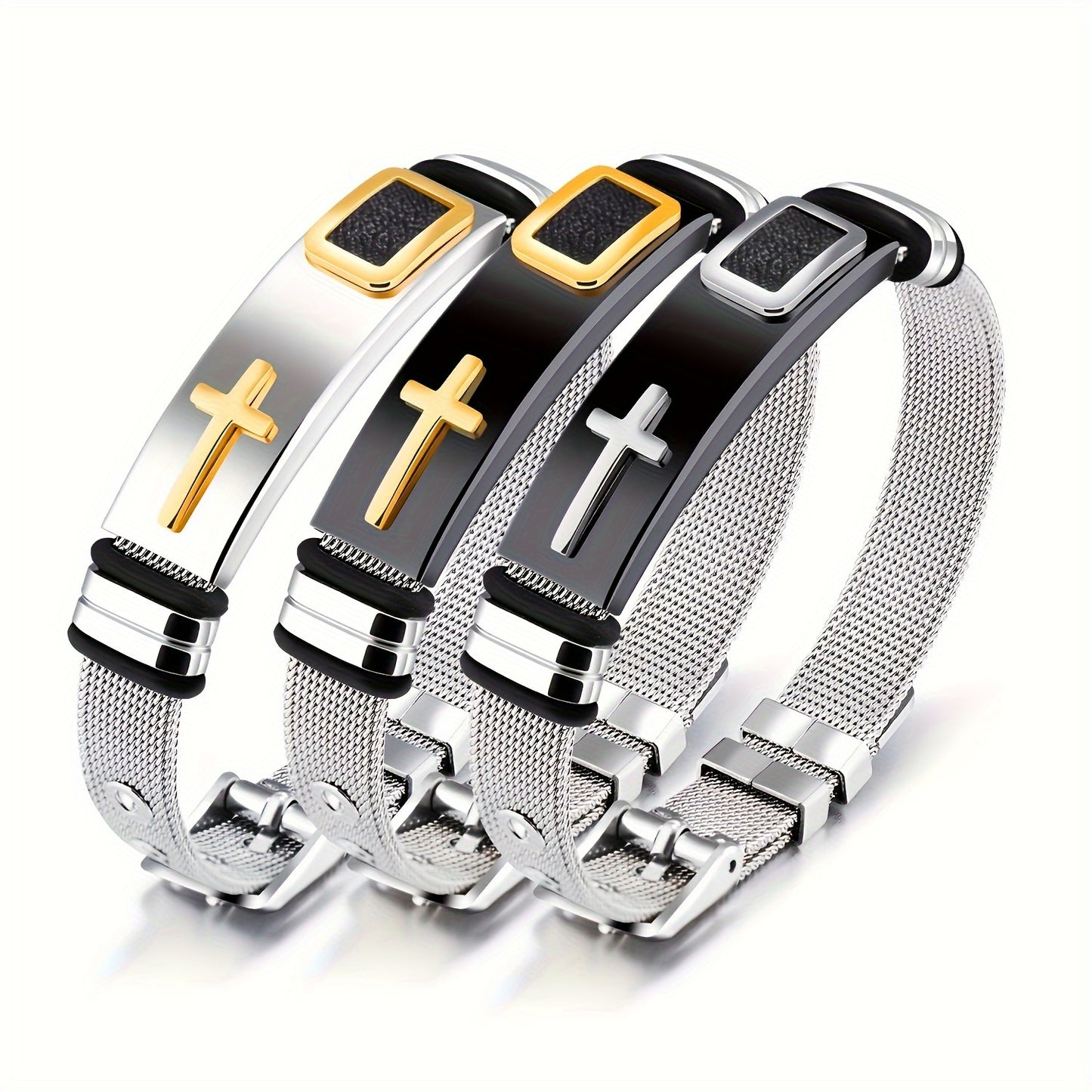 Cross Titanium Steel Mens Bracelet Glossy Stainless Jewelry