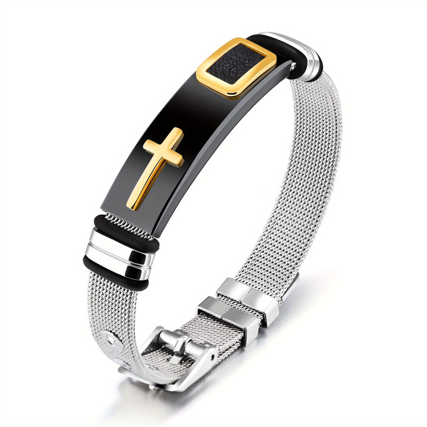Cross Titanium Steel Mens Bracelet Glossy Stainless Jewelry