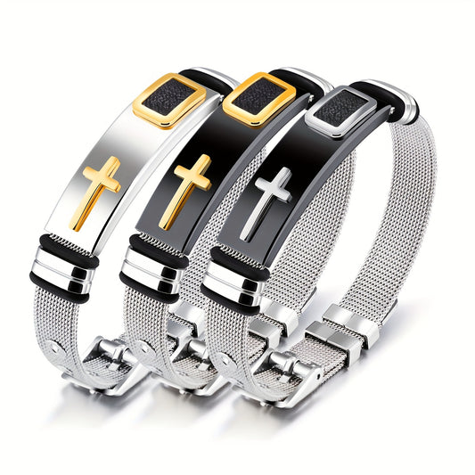 Cross Titanium Steel Mens Bracelet Glossy Stainless Jewelry
