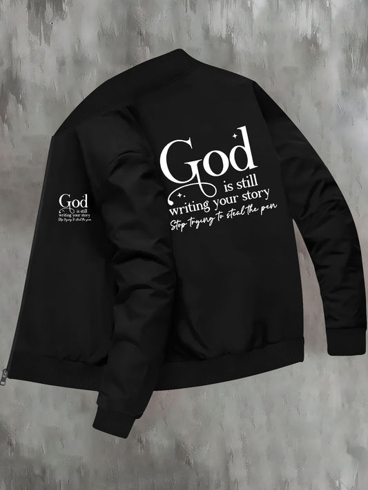 In His Divine Power God Element Print Skinny Fall Jacket