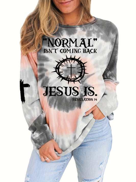 Casual Long Sleeve Sweatshirt Clock Slogan Print Tie Dye