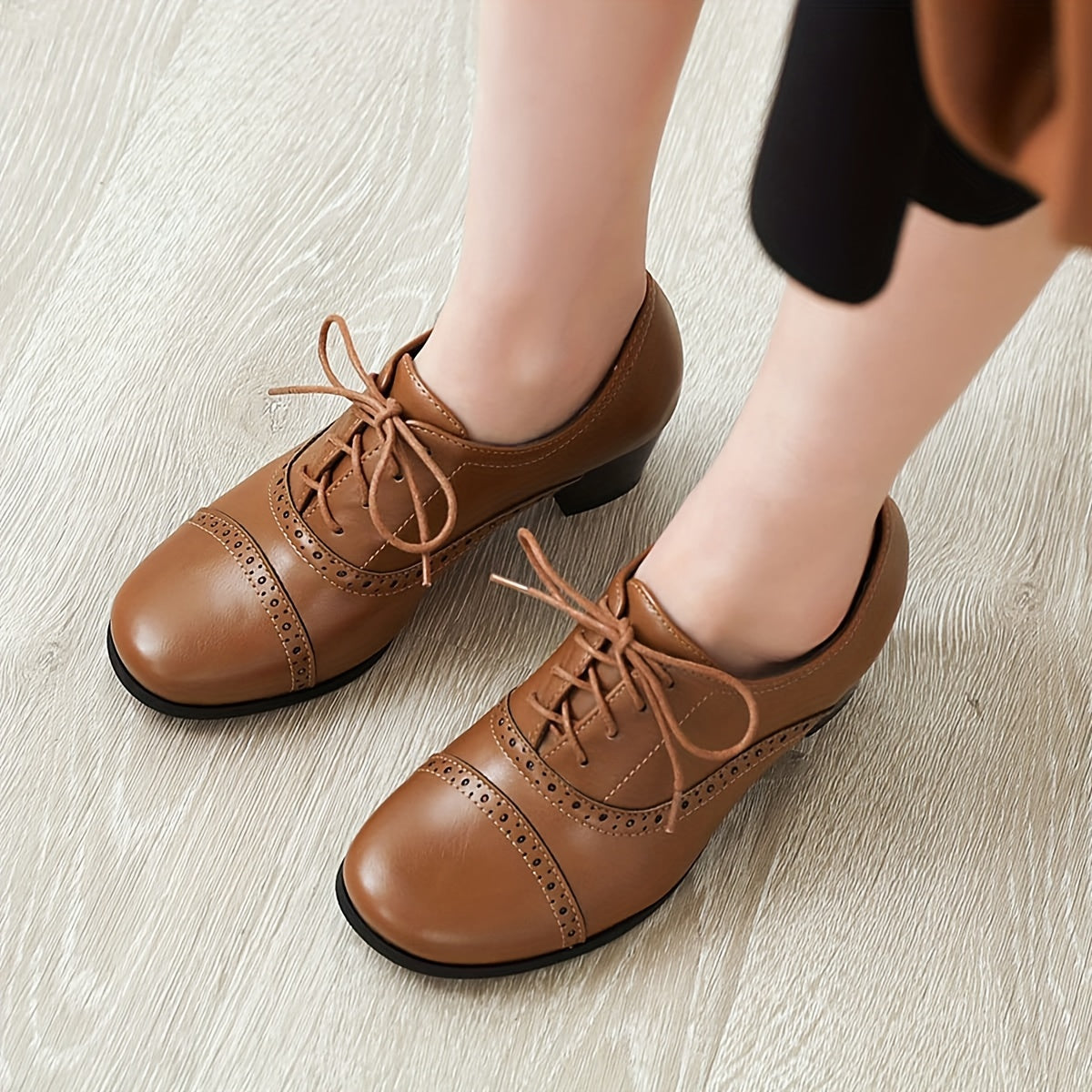 Vintage Oxford Lace Up Chunky Heel Brogues For Women