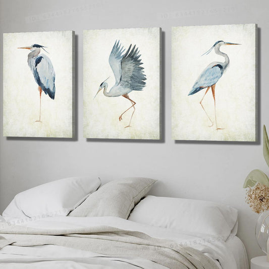Herons Watercolor Triptych Canvas Wall Art Decor Home