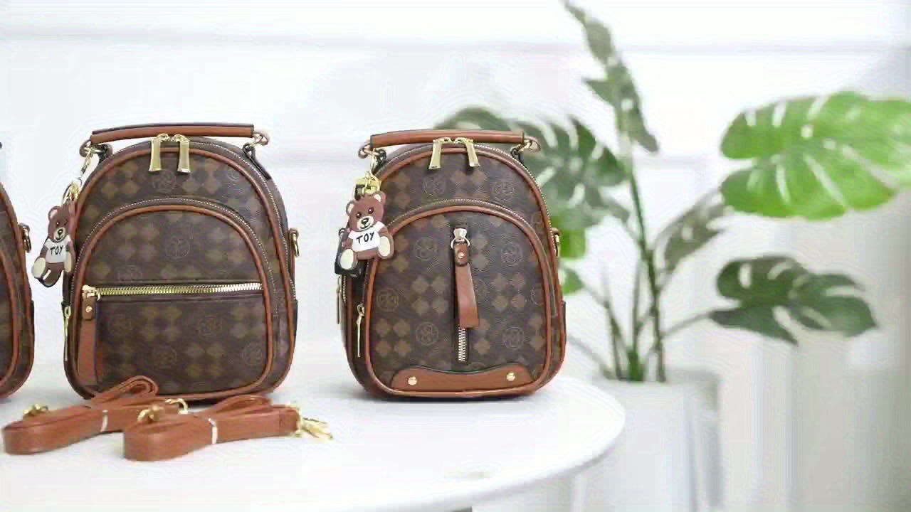 Versatile Crossbody Daypack With Plaid Leather Pattern