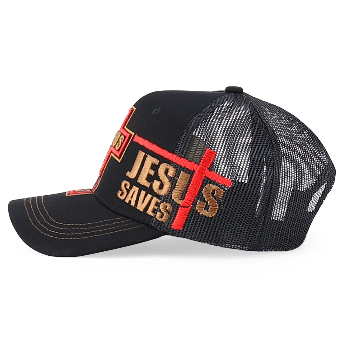 Jesus Saves Embroidered Trucker Cap Curved Bill Six Panel Casual Hat Cotton Polyester Blend