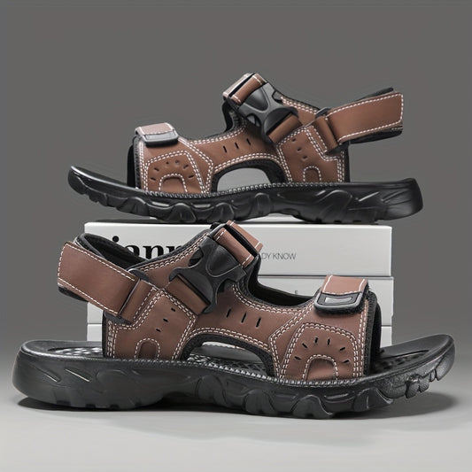 Men's Black Sandals with Adjustable Hook and Loop Closure for Comfort and Durability