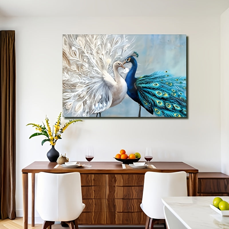 Stunning Peacock Canvas Wall Art With Wooden Frame USA Made