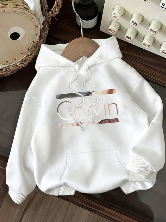 Divine Power Hoodie With Front Pocket Letter Print Light