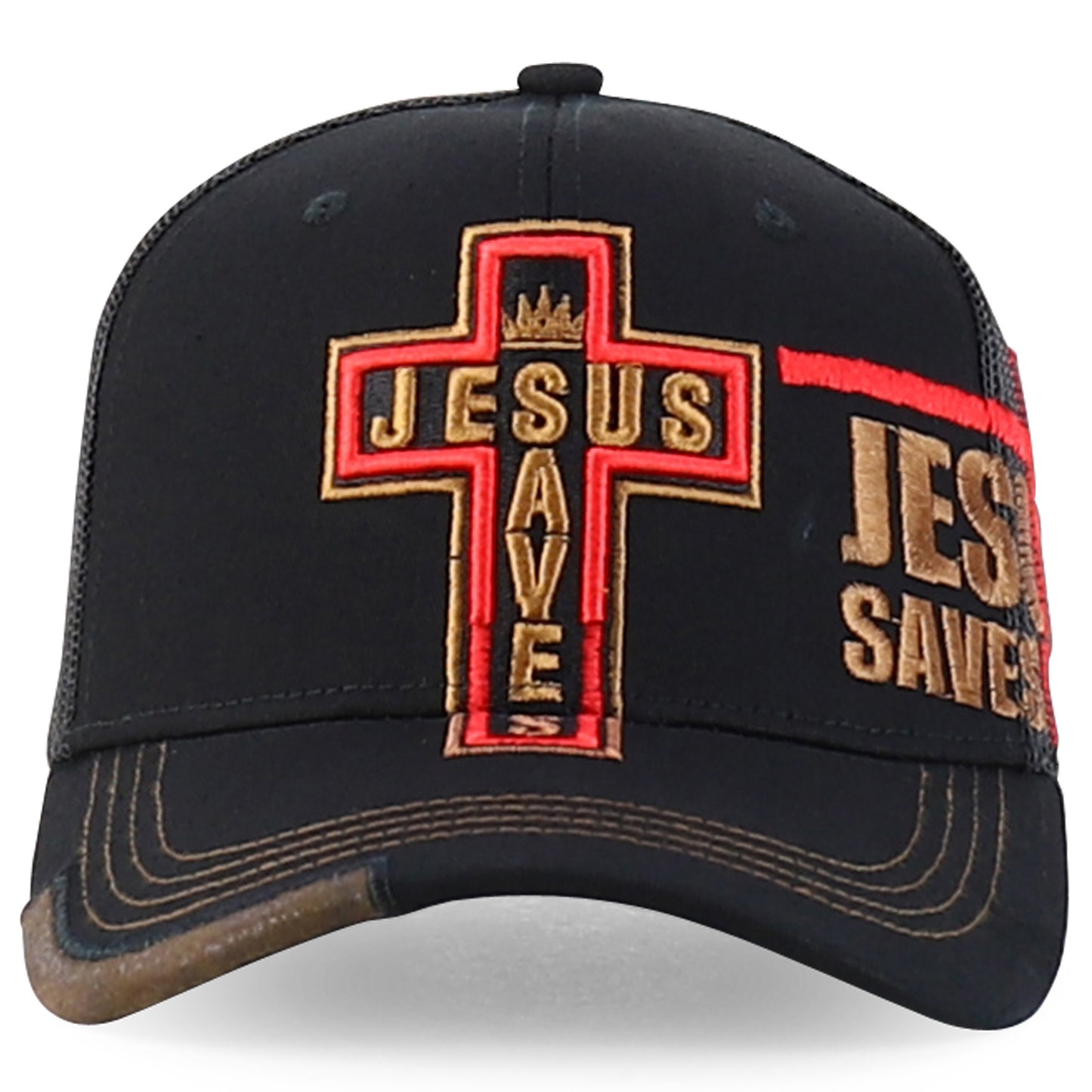 Jesus Saves Embroidered Trucker Cap Curved Bill Six Panel Casual Hat Cotton Polyester Blend