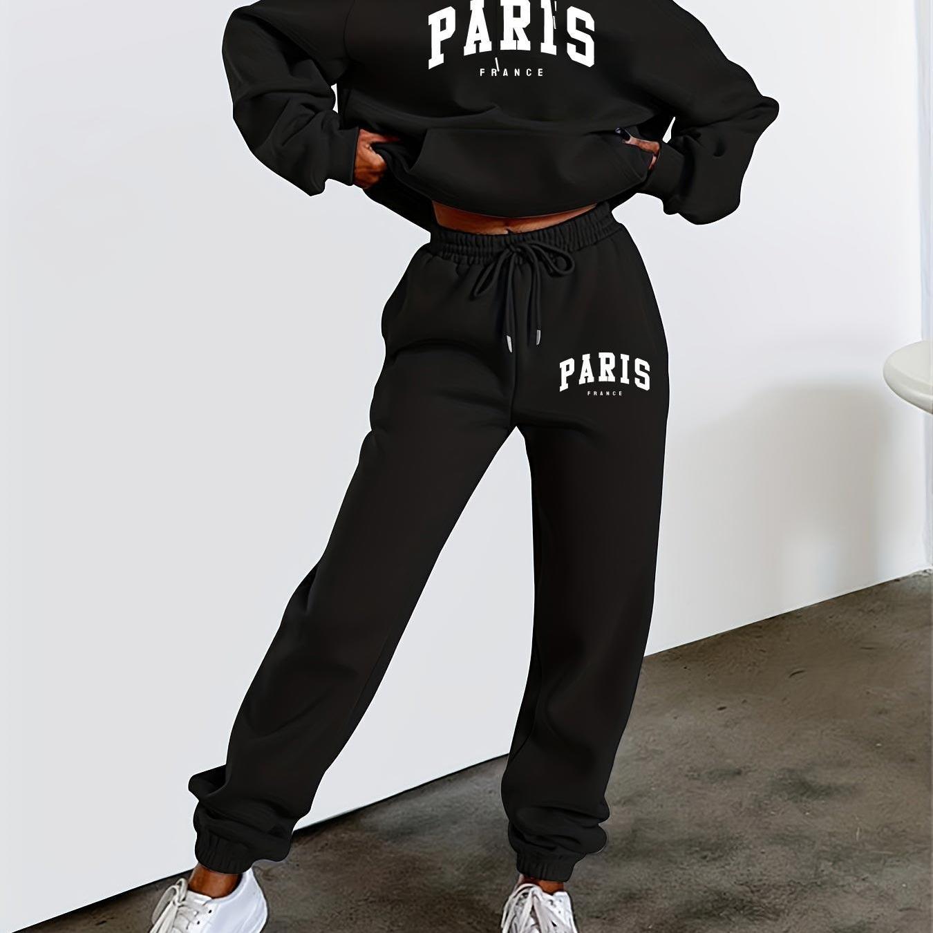 Paris Inspired Fleece Hoodie And Joggers Set For Women