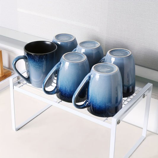 6pcs Set of Blue Ceramic Mugs 14oz, Durable, Stain Resistant, Elegant And Unique Ceramic Mugs