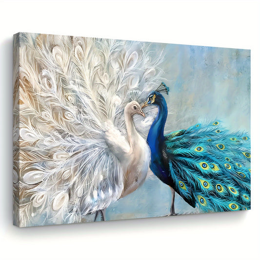 Stunning Peacock Canvas Wall Art With Wooden Frame USA Made