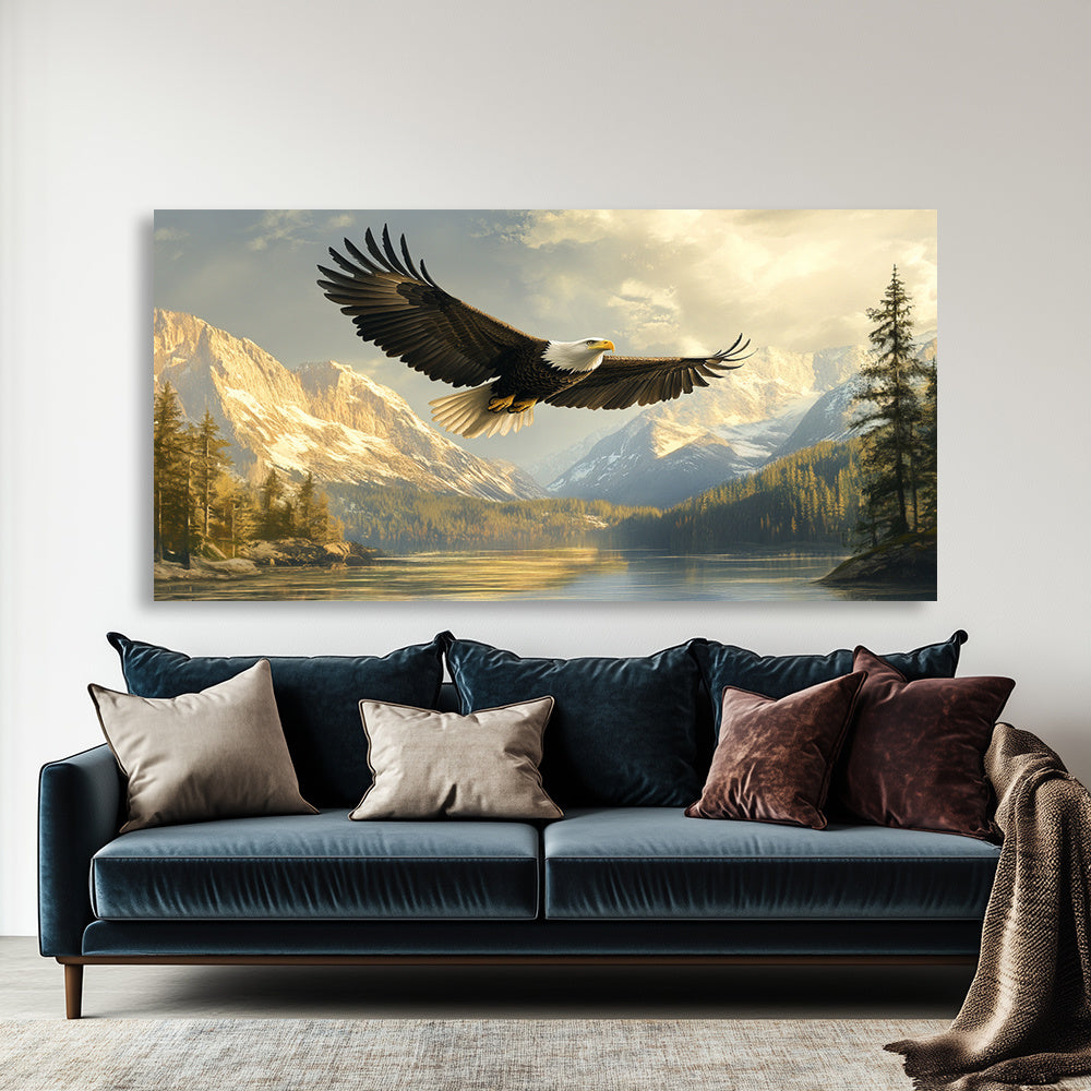 Majestic Eagle In Flight Canvas Wall Art Modern Landscape