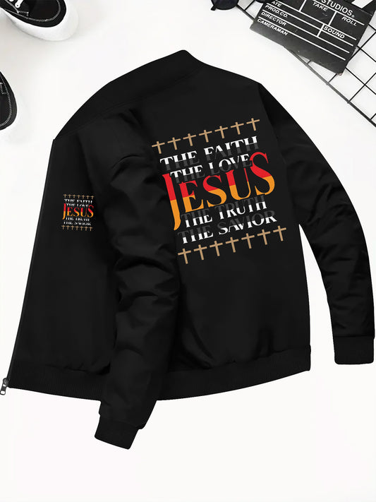 Divine Power Inspiring Jesus Bomber Jacket With Back Print