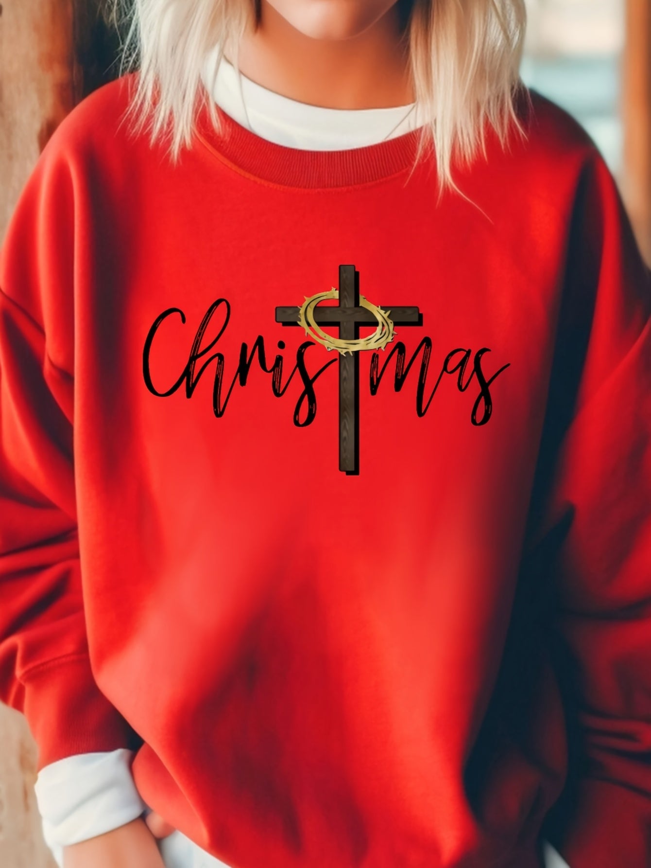 Oversized Crewneck Sweater With Cross Print
