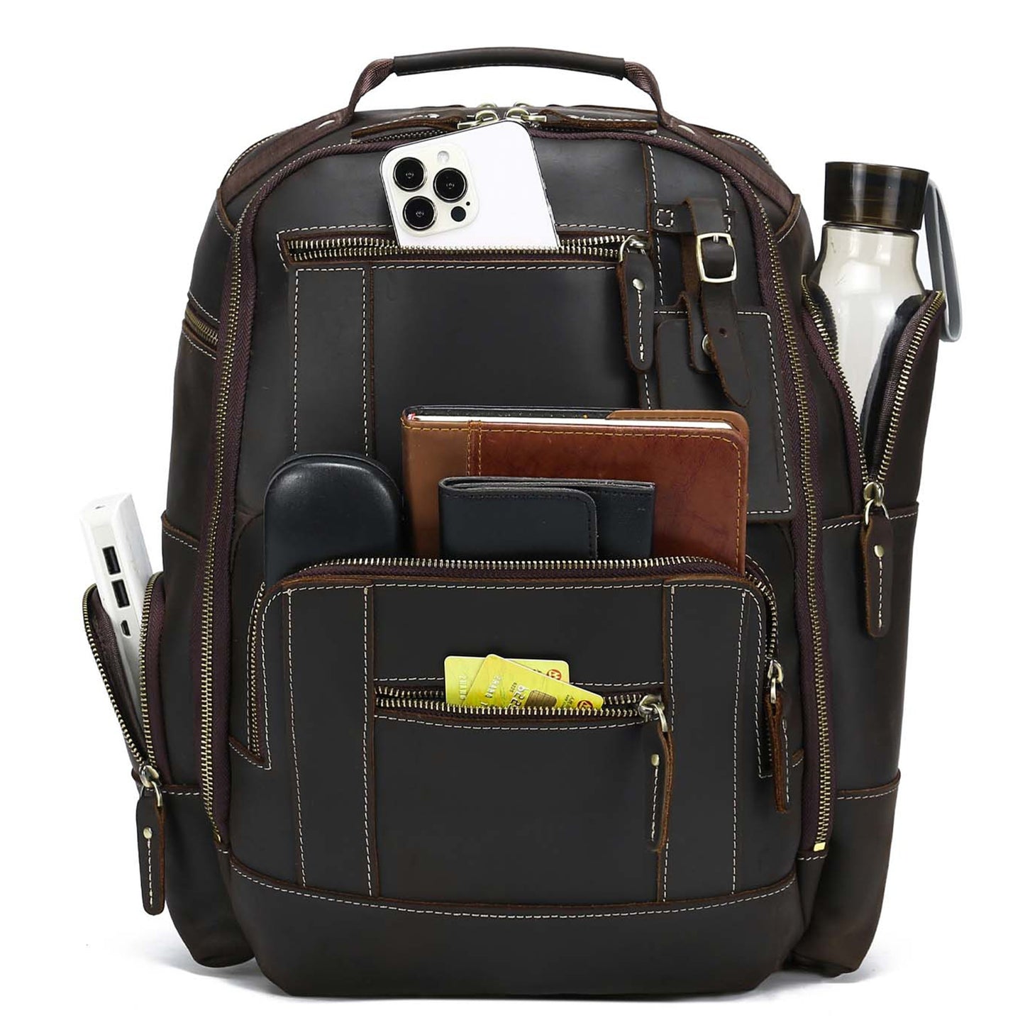 Genuine Leather Laptop Backpack Large Capacity Rucksack