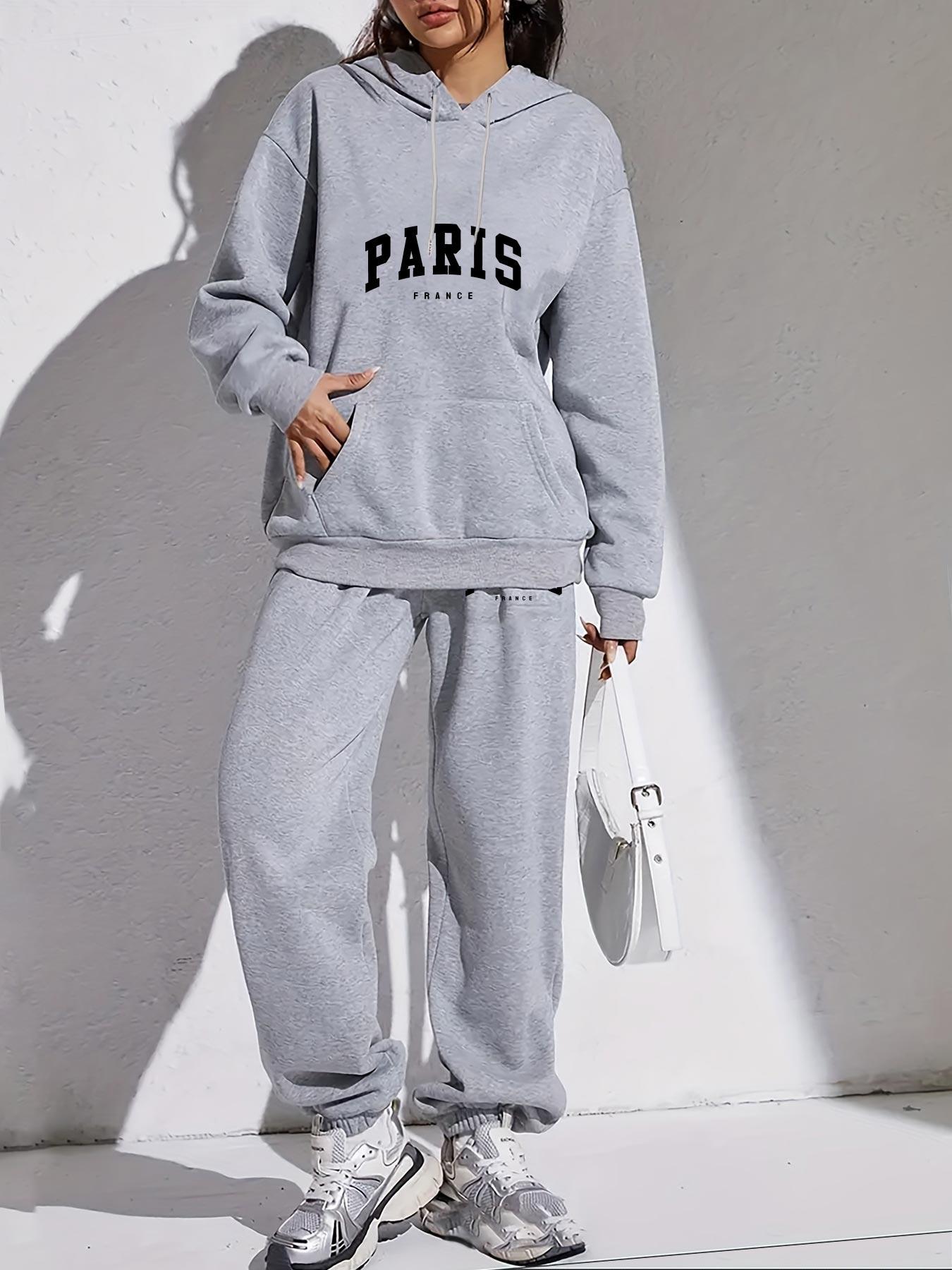 Paris Inspired Fleece Hoodie And Joggers Set For Women