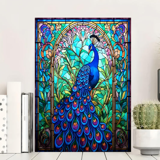 1pc Peacock Stained Glass Style Wrapped Canvas Artwork