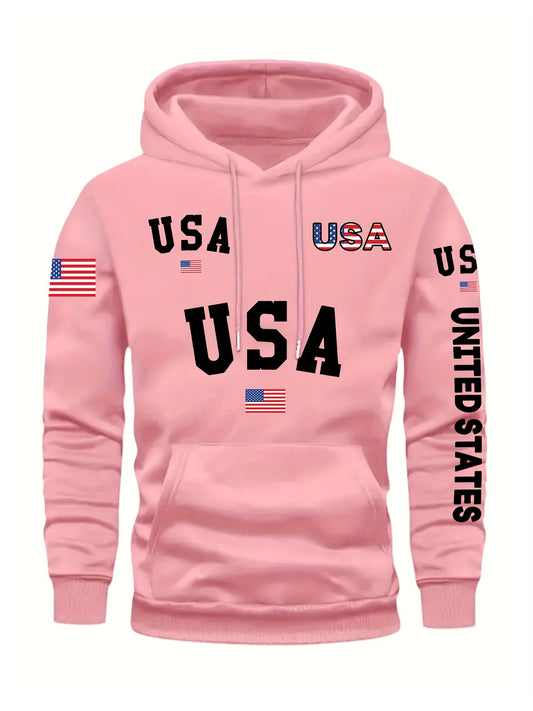 In His Divine Power Cozy Patriotic Hoodie USA Front Pocket