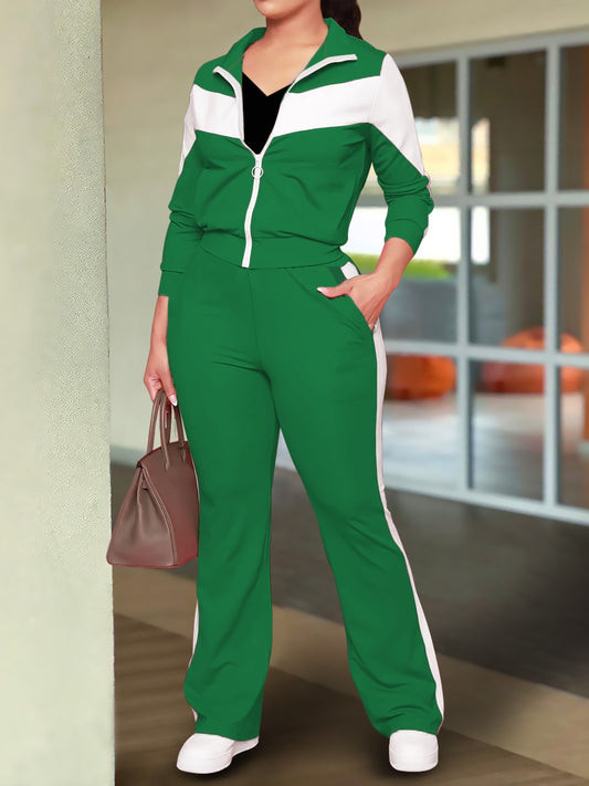 Women Fashion Sports Zip Up Jacket Casual Pants Set
