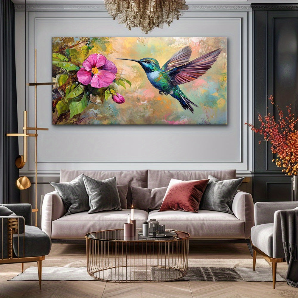 Canvas Wall Art Hummingbird Bloom Abstract Painting Living Room
