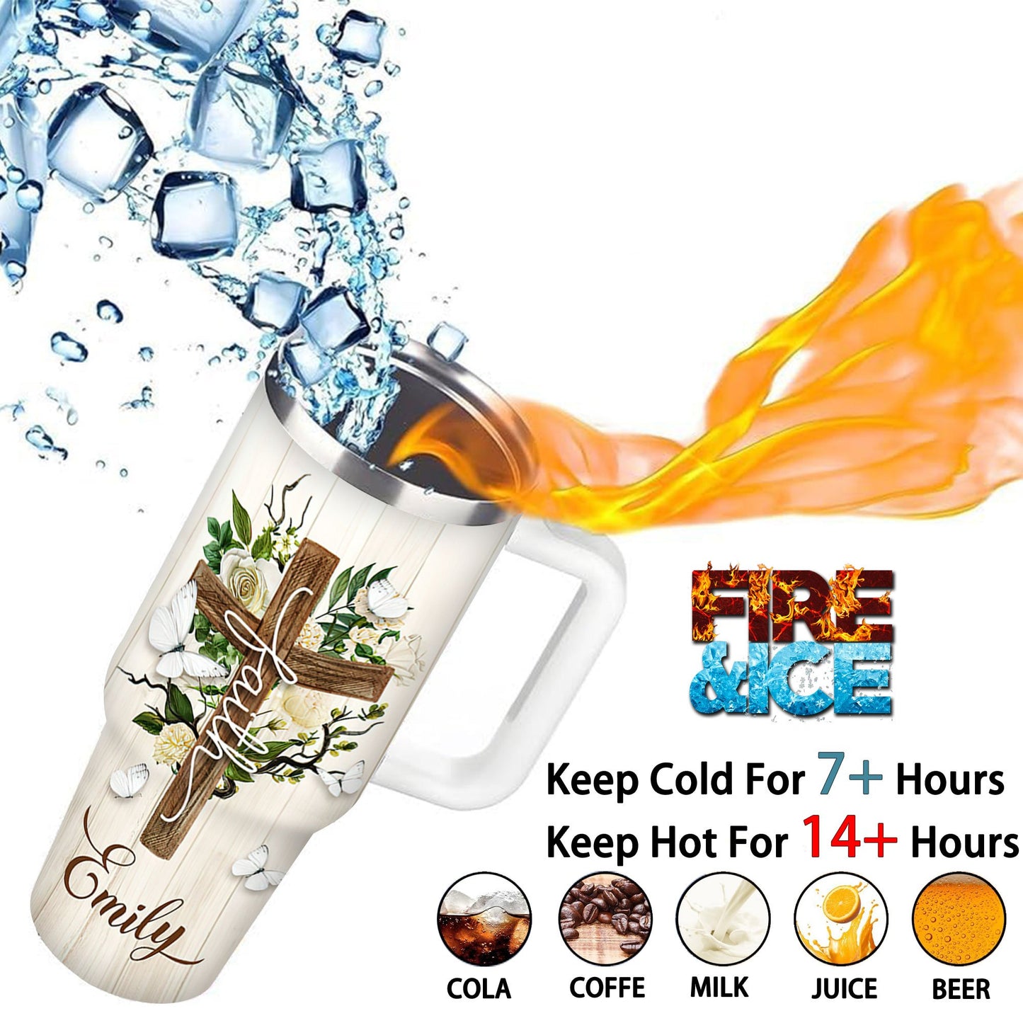 Floral Cross Tumbler Stainless Steel Vacuum Insulated Travel Mug