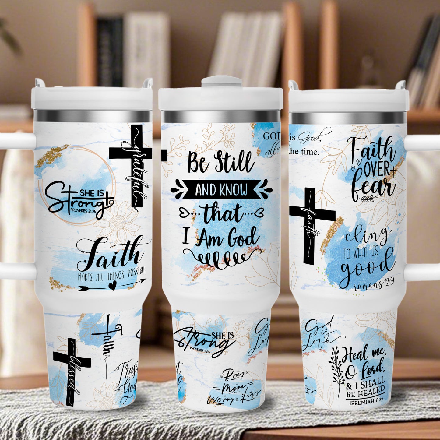 Mikenda Faith And Strength Stainless Steel Tumbler With Handle