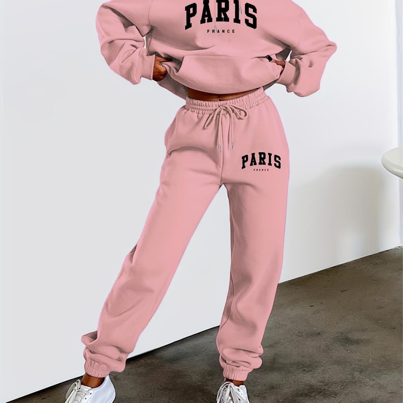 Paris Inspired Fleece Hoodie And Joggers Set For Women
