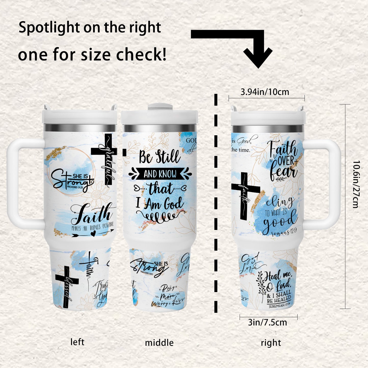 Mikenda Faith And Strength Stainless Steel Tumbler With Handle