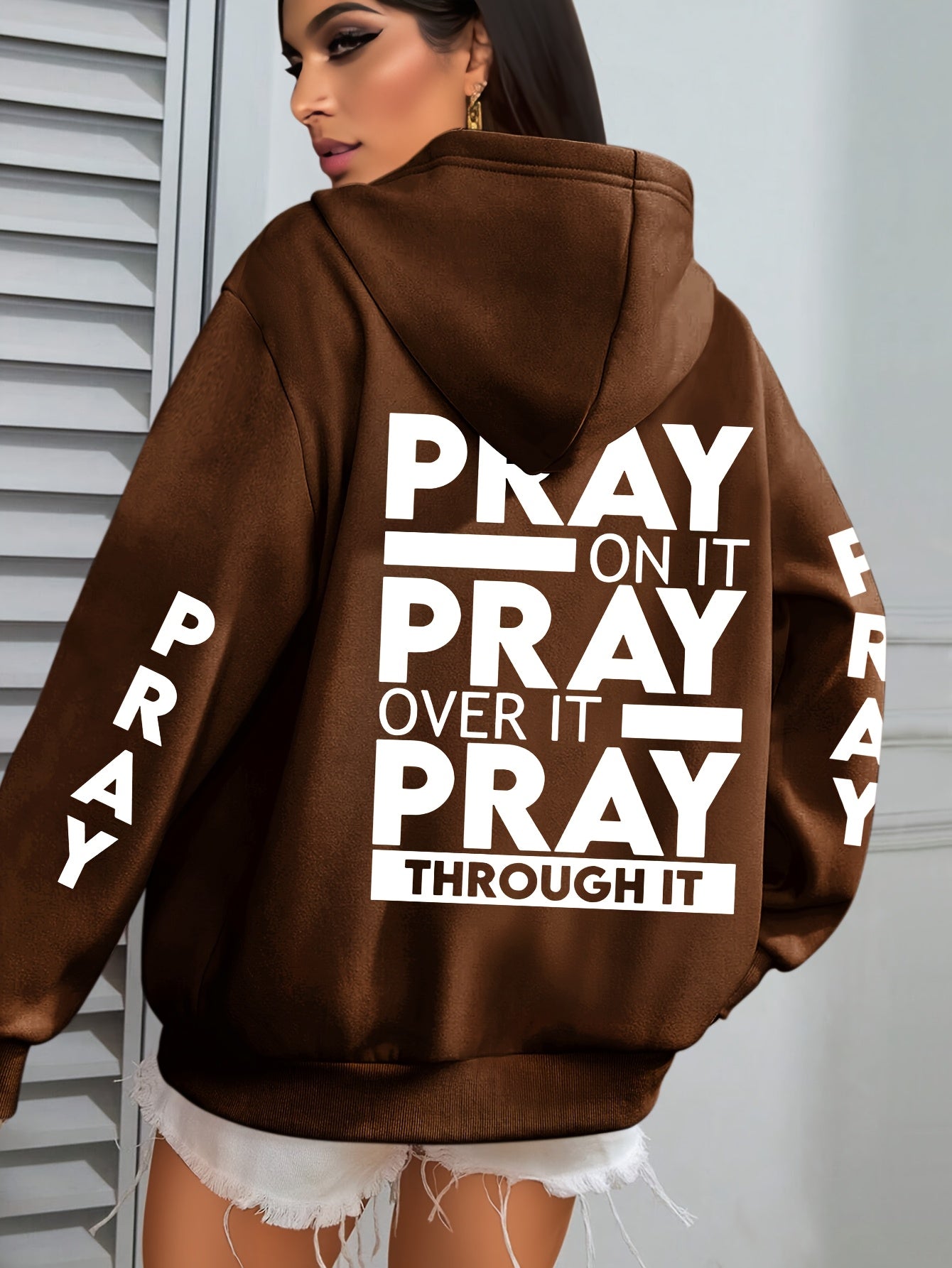 Divine Power Pray Print Kangaroo Pocket Hoodie Sweatshirt