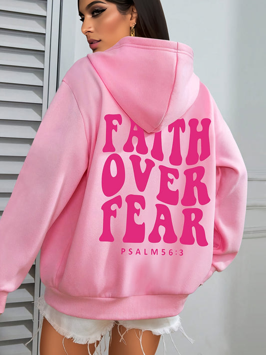 Womens Casual Hoodie Faith Over Fear Alphabet Print