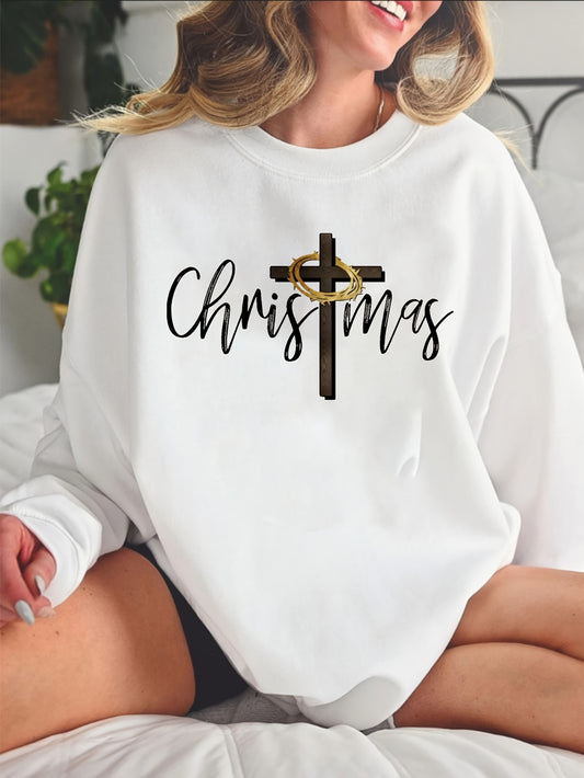Oversized Crewneck Sweater With Cross Print
