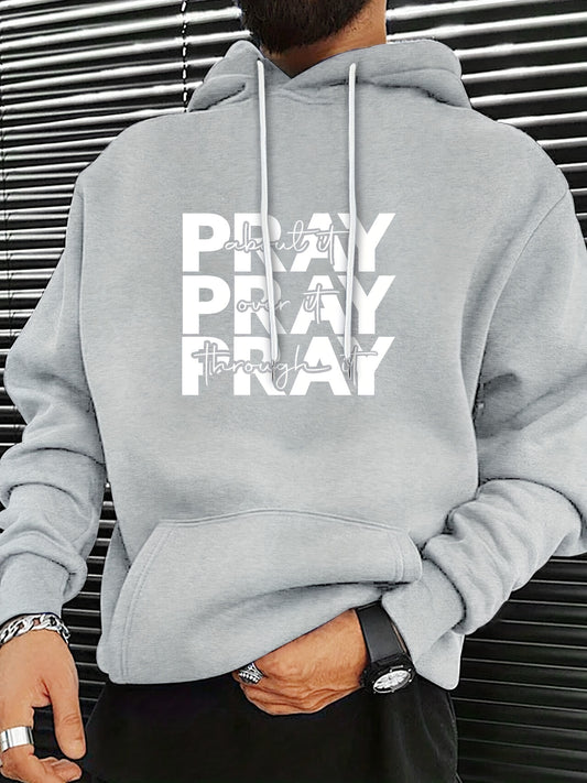 Mens Pray Graphic Hoodie Cozy Polyester Kangaroo Pocket