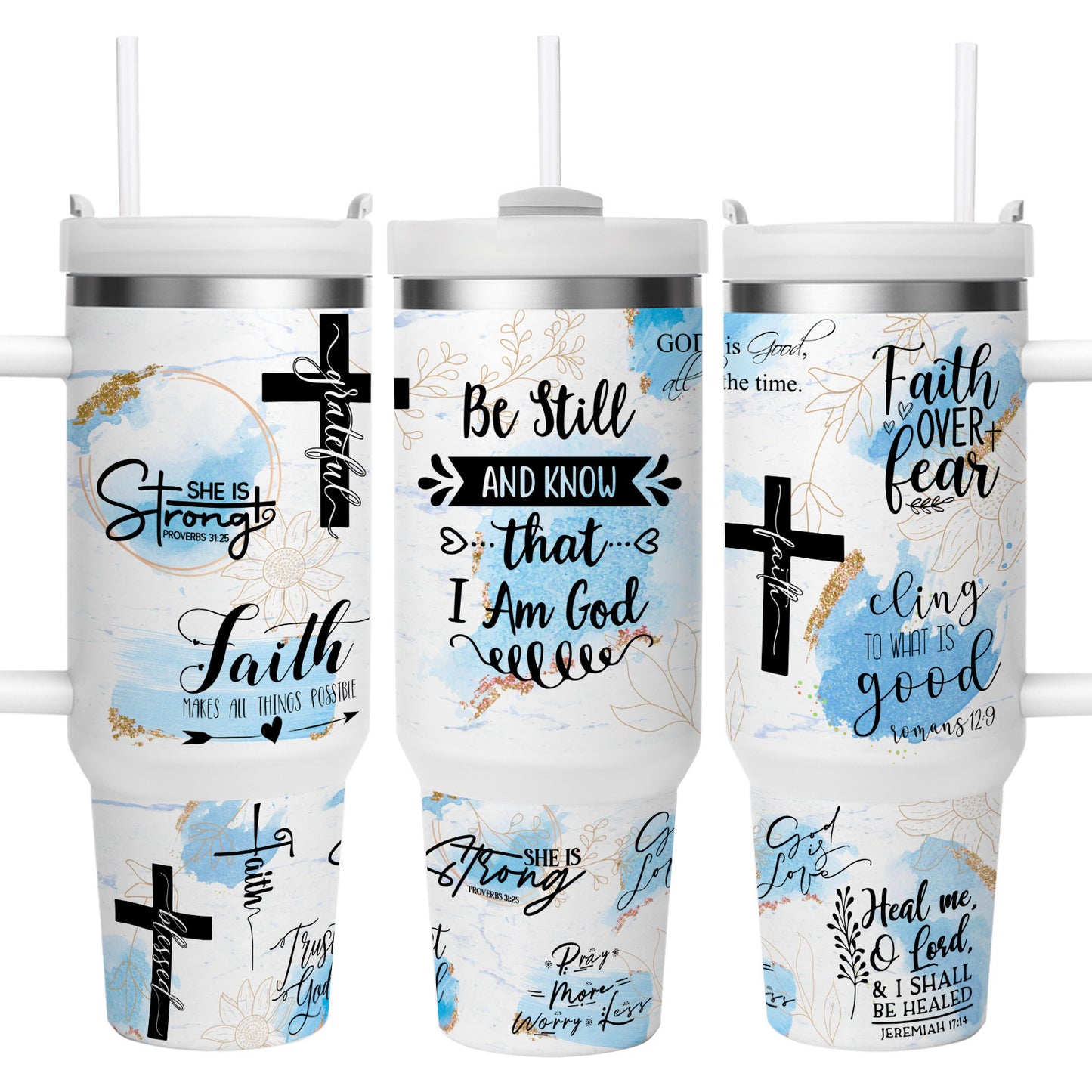Mikenda Faith And Strength Stainless Steel Tumbler With Handle