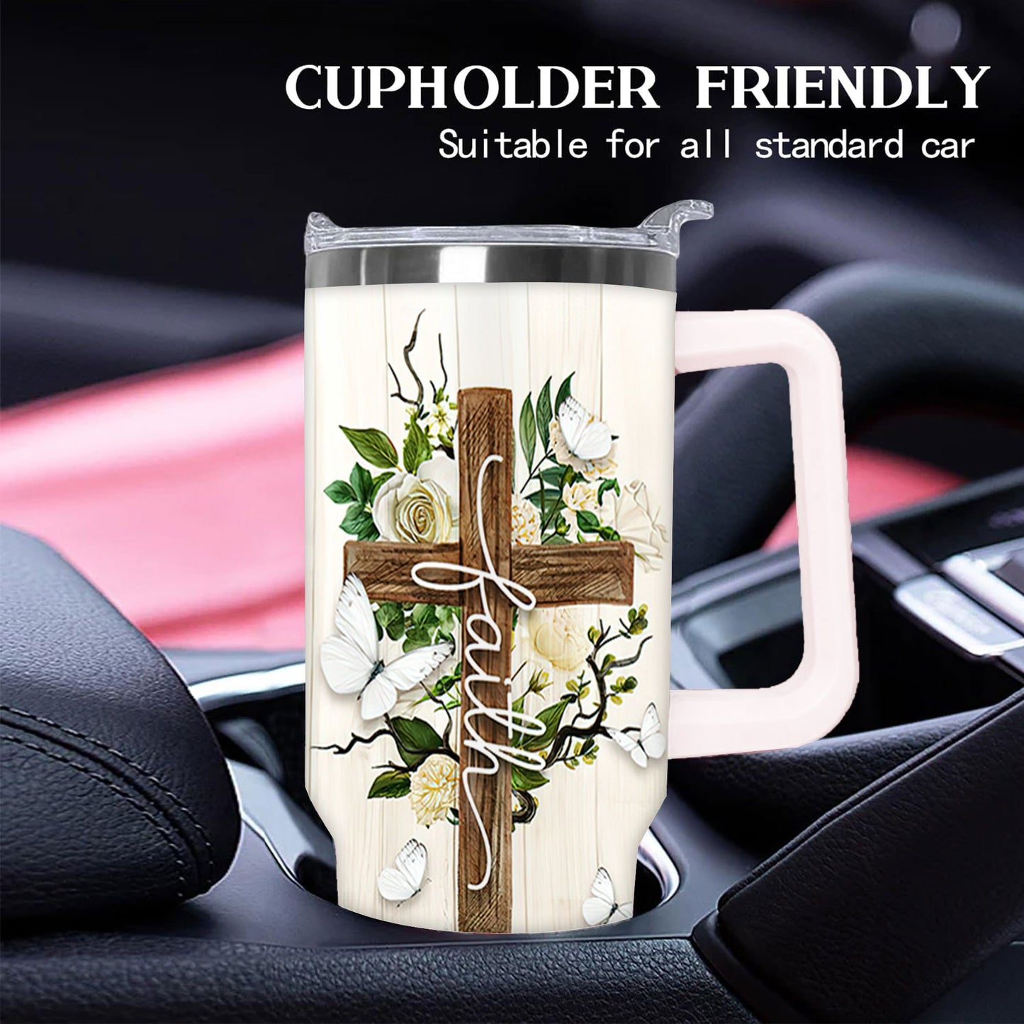 Floral Cross Tumbler Stainless Steel Vacuum Insulated Travel Mug