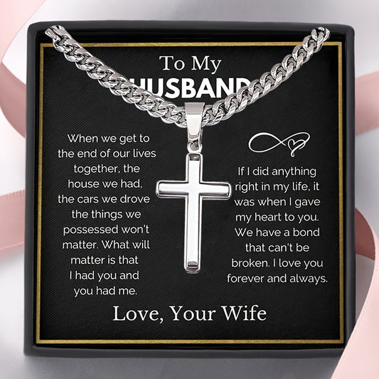 To My Husband Cuban Chain Cross Pendant Necklace