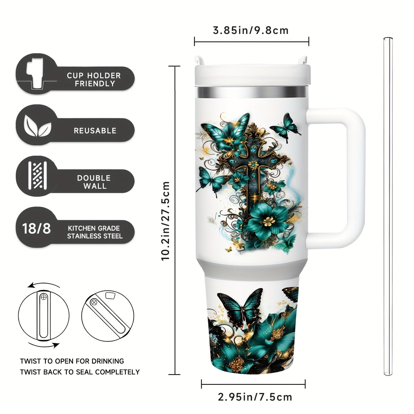 Mikenda Faith Stainless Steel Tumbler With Handle Lid