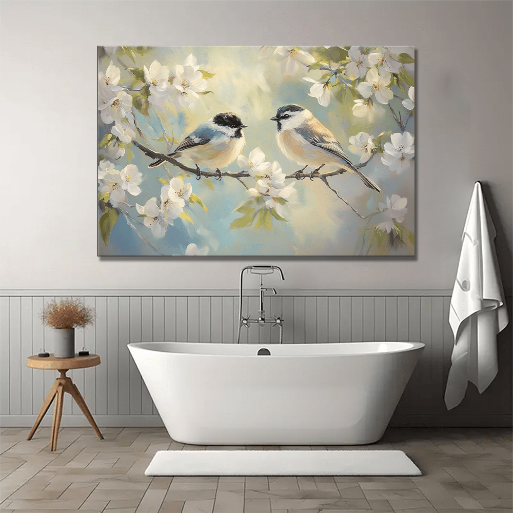 Birds and Flowers Large Wooden Frame Wall Art Print