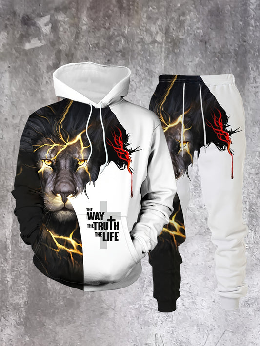 Divine Power 3D Lightning Lion Hoodie Set For Gentlemen