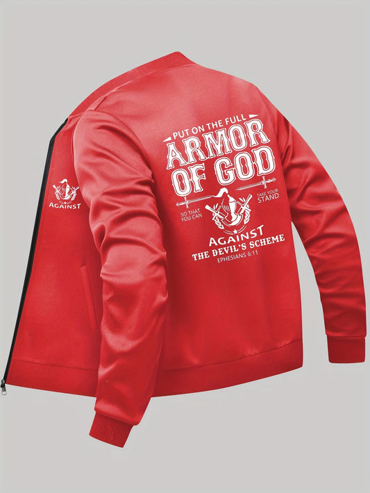 In His Divine Power Armor Of God Print Mens Jacket Collar