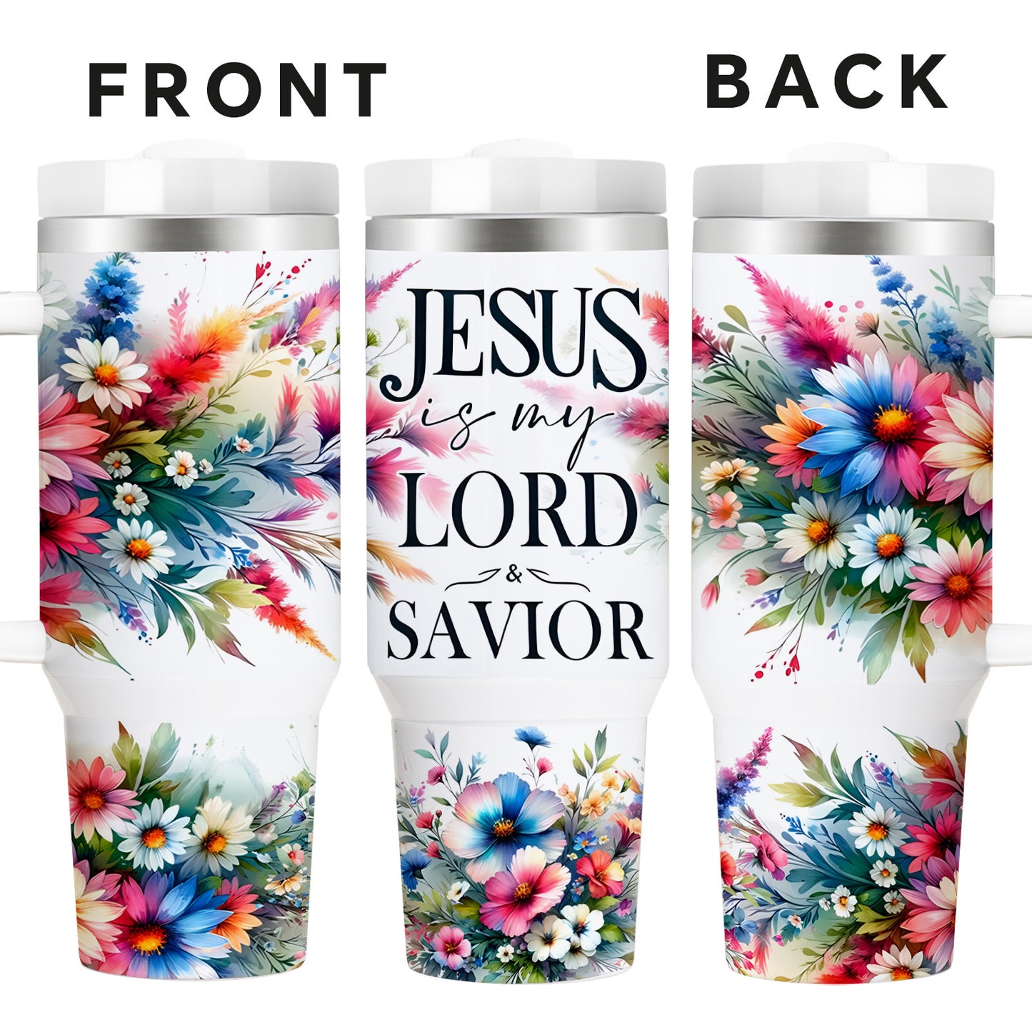 40oz Double Insulated, Tumbler with Lid and Straw, Christian, Floral, BPA-Free