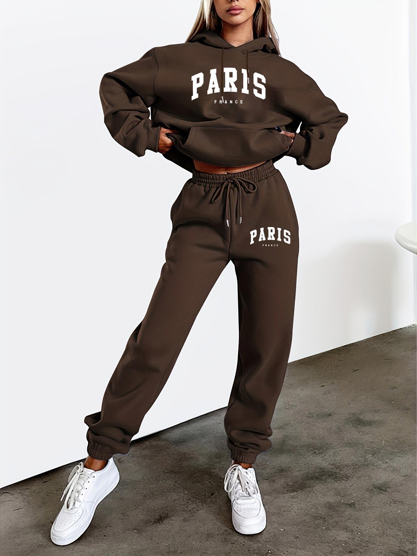 Paris Inspired Fleece Hoodie And Joggers Set For Women