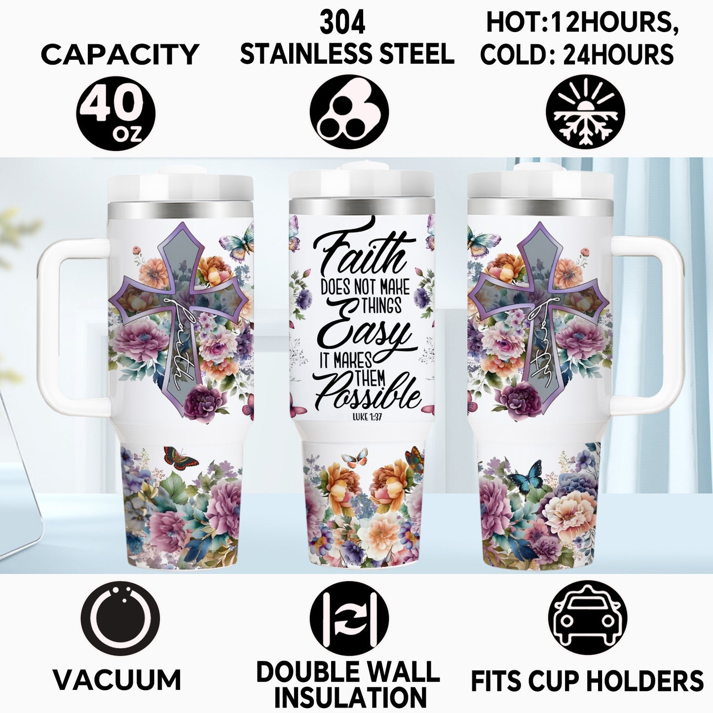 Mikenda Insulated Stainless Steel Vacuum Cup With Straw