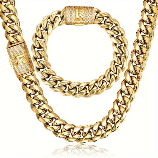 2 Pcs Miami Cuban Link Chain Set For Men