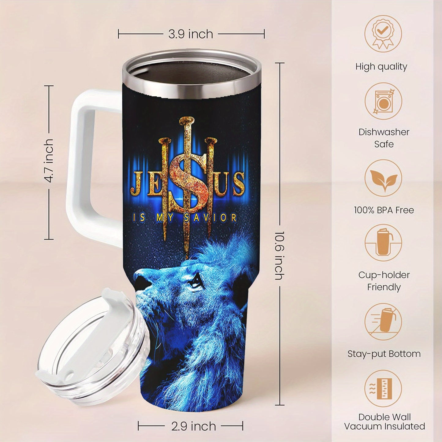 Jesus Lion Art Travel Mug Double Wall Insulated Gift
